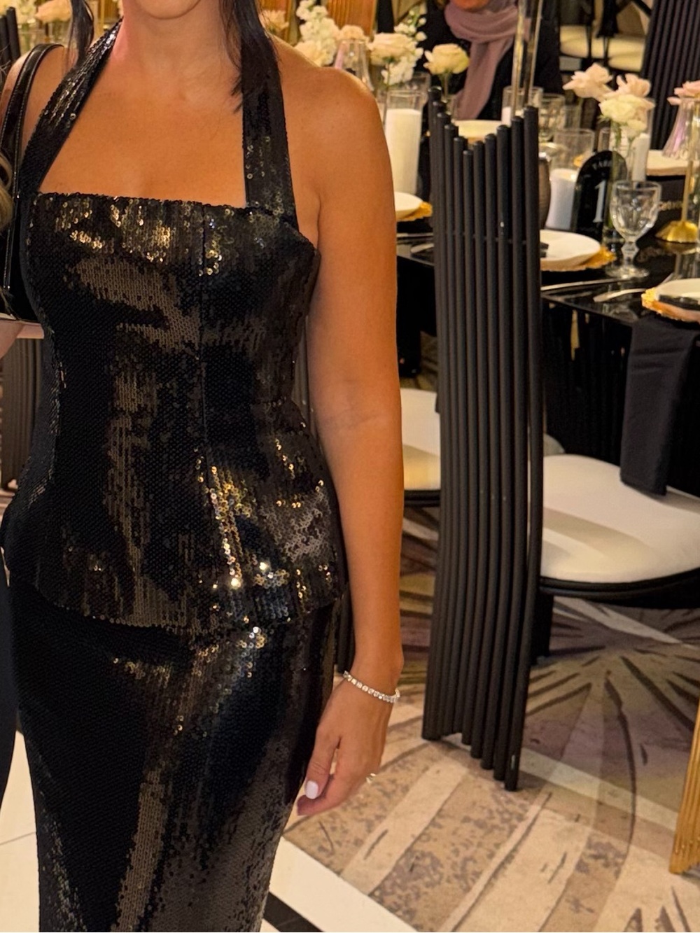 Meshki Black Sequin Halter Maxi Dress
